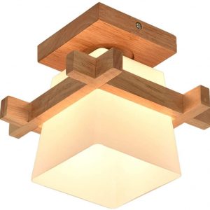 lámpara de techo de madera y cristal